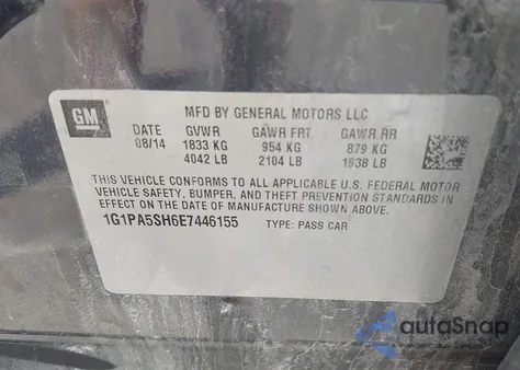 2014 Chevrolet Cruze Ls Auto from USA, damaged, VIN 1G1PA5SH6E7446155